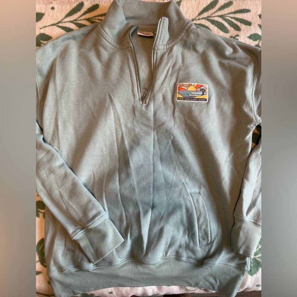 Ron Jon Surf Shop Large Seafoam Green Quarter Zip-Up Sweater Sweatshirt